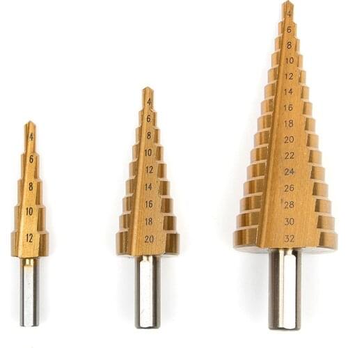 3pcs Large HSS Steel Step Cone Cut Set Drill Tools for 4-12/20/32mm Titanium Drill Bits Hole Cutter Durable Coated Metal Drill