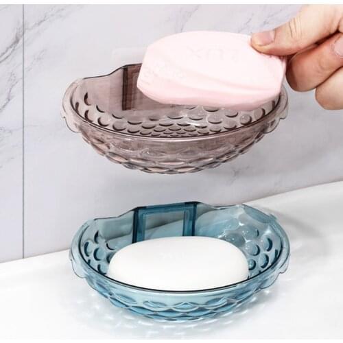 Bathroom Wall-mounted Soap Dish Shell Transparent Soap Dish Drain Free Perforated Plastic Toilet Soap Dish