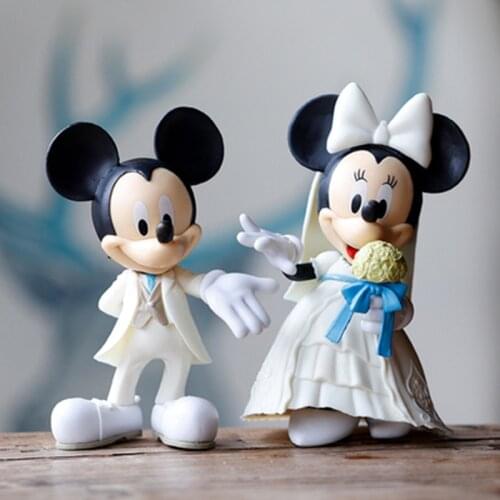 New 12cm Disney Cartoon White wedding dress Minnie Princess Action Figure Dolls Mickey Mouse Model Birthday Gift Cake decoration