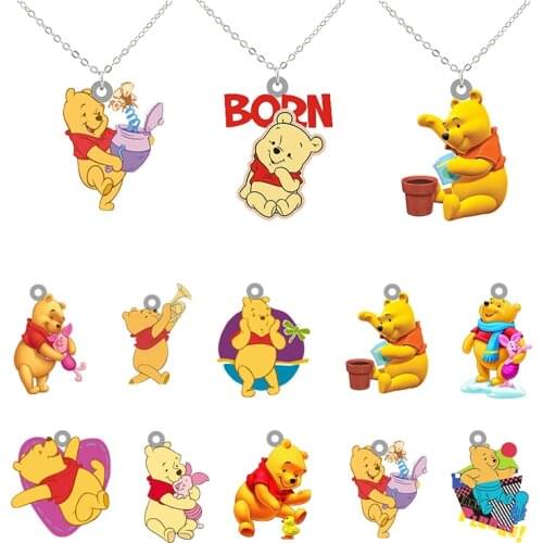 Disney Various Styles Cute Resin Winnie The Pooh Necklace Cartoon Animation Pendant Suitable For Girls Daily Jewelry Party Gifts