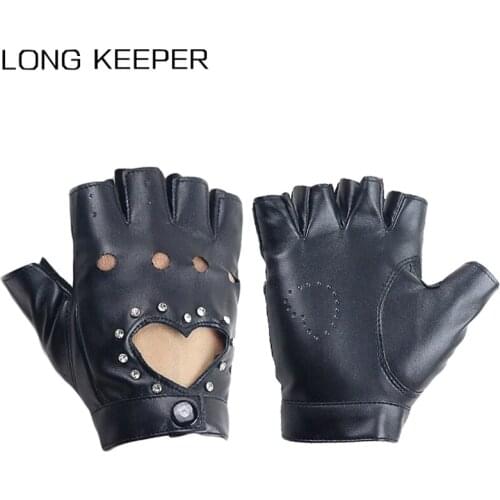 Women Fashion Half Finger Driving Women Gloves PU Leather Fingerless Gloves Half Finger Gloves For Ladies Black Pink Blue Mitten