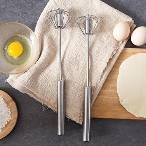12inch Semi-automatic Mixer Egg Beater Manual Self Turning Stainless Steel Whisk Hand Blender Egg Cream Stirring Kitchen Tool