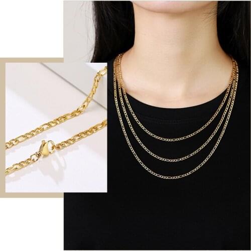 Basic Simple Figaro Chain Necklaces, Anti Allergy Stainless Steel Metal Long Collar for Women,Minimalist Chain Jewelry