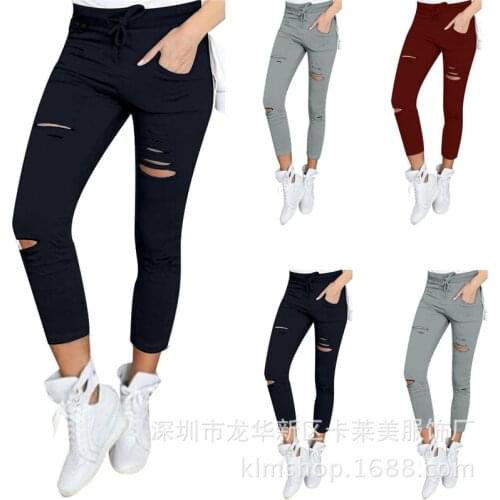 Qingwen New Ripped Jeans for Women Joggers Big Size Ripped Trousers Stretch Pencil Pants Leggings Women Jeans Harajuku Plus Size