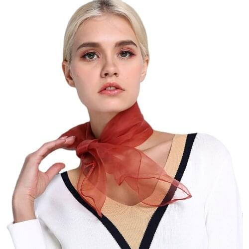 Sparsil Women Summer Spring Transparent Square Scarf Solid Color Head Wear Thin Chiffon Scarves Fashion Organza Wraps70cm*70cm