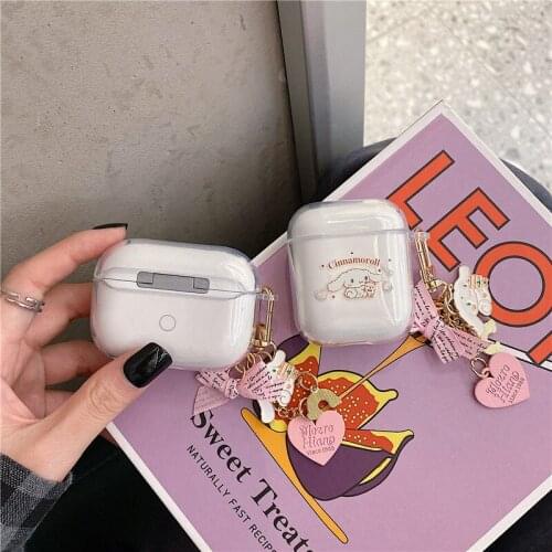 Cute Big Ear white dog bow keychain Silicone Case for Apple Airpods 1 2 3 Pro Accessories Case Protective Cover Earphone Case