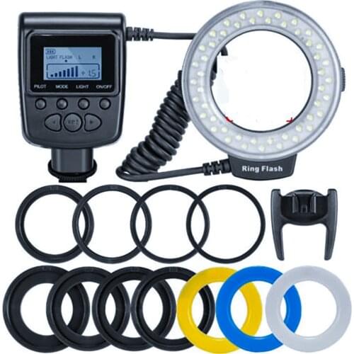 HD-130 48pcs Macro LED Ring Flash 8 Adapter Ring for Canon Nikon Pentax Olympus Panasonic DSLR Camera Ring Flash Macro