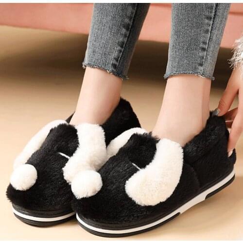 New Women Winter Slippers Indoor House Shoes Non-Slip Floor Cozy Soft Plush Home Furry Men Slippers 2021 Cute Dog Cartoon