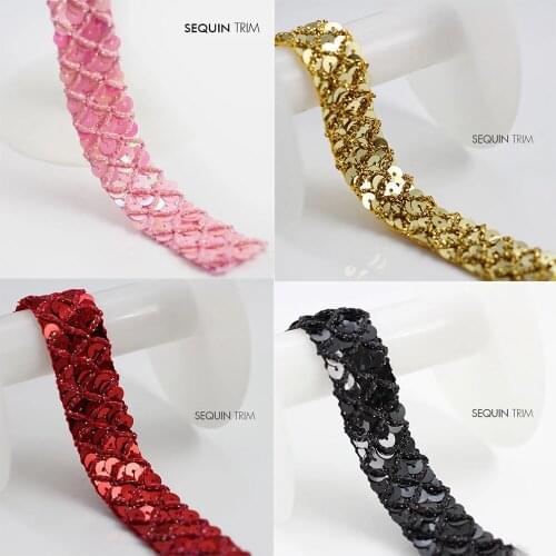 Sequin Fabric 3row Bead Braid Applique Ribbon Decorated Lace Paillette Trim 20mm Sewing Supplies Craft Accessories 20yard/T805