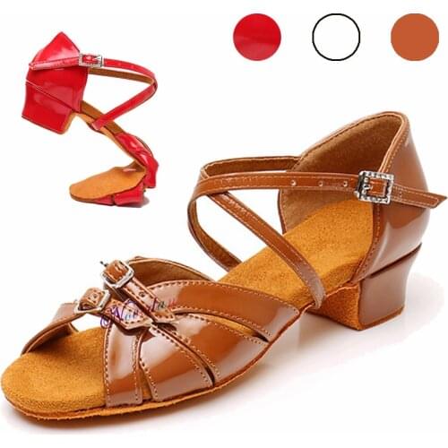 Dance Shoes Kids Girls Latin Dance Shoes Soft Women Ladies Low Heel White Red Tango Jazz Dance Shoes Salsa Sandal Dropshipping