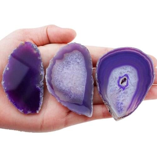 TUMBEELLUWA 1Lot (3Pc) Purple Agate Light Table Slices, Irregular Polished Crystal, Home Decoration Jewelry Making