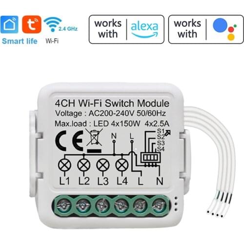 Tuya WiFi Switch Intelligent Switch Module 4 Gang Lighting Switch Module APP Remotes Control Conversion Module For Alexa Google