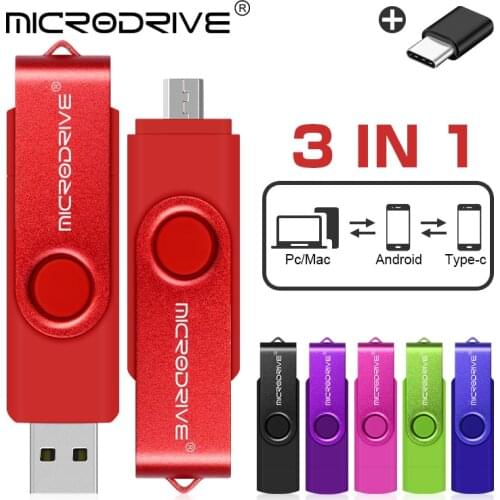Real Capacity OTG 3 in 1 USB Flash Drive Pen drive 16GB 32GB 64gb 128gb Rotated Memory Stick Micro Smart Disk for Smartphone
