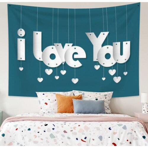 I Love You Lake Blue Tapestry Vintage Exotic Summer Plant Nature Frame for Bedroom Photography Wall Decor