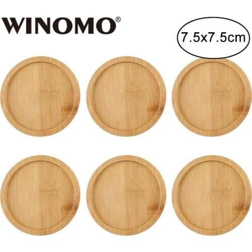 WINOMO 6pcs 7.5x7.5cm Bamboo Round Flower Pot Tray Bonsai Succulent Plant Saucer for Indoor & Outdoor Plants