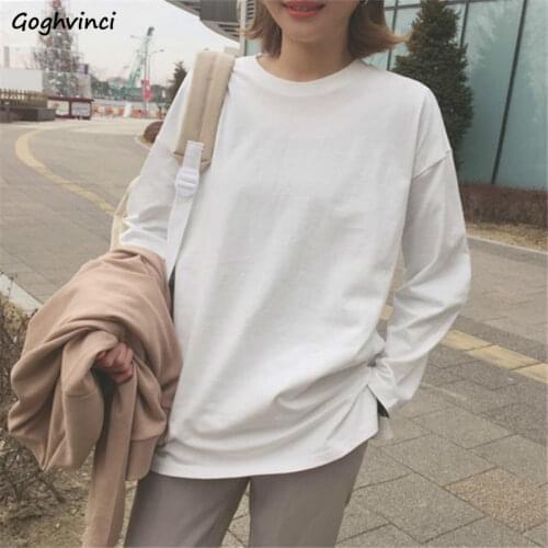 T-shirts Women Long Sleeve O-Neck Solid Casual Harajuku Soft Loose Large Size Base Tshirt All-match Ulzzang Womens Clothing Chic