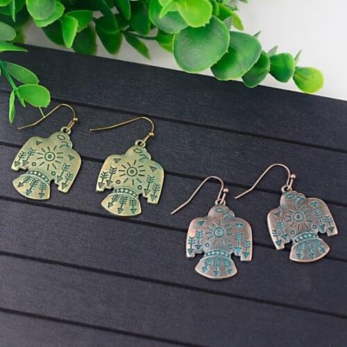 DOUVEI New Vintage Pigeon Alloy Verdigris Drop Earrings For Women Ethnic Carved Indian Earring For Ladies Jewelry HEA100