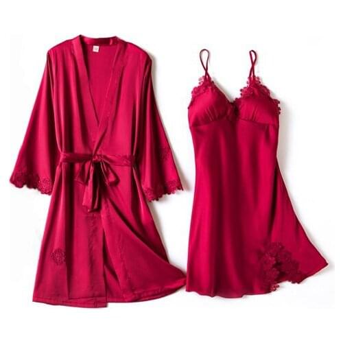 Pyjama Gown Set Women 2 PCS Nightshirts V-Neck Pajamas Silky Print Sleepwear Spring Sleep Robe Wear Home Suit Negligee Homewear