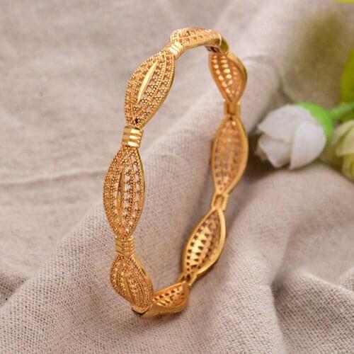 24k Dubai 1Pcs/lot Gold Color Bangles for Women Gold Bride Wedding Bracelet Africa Bangle Arab Jewelry Gold Charm Girls