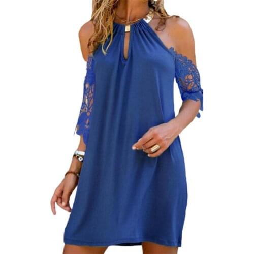 Plus Size Women Dress Solid Color Lace Off Shoulder Short Sleeve Dress Summer Above Knee Elegant Women Party Dresses 2021