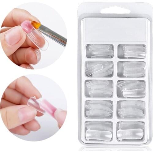 100pcs Reusable Nail Art Quick Poly Building Gel Mold Form Extension UV Builder Gel Fake Tips Manicure Mold Nail False Tips Tool