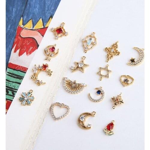 2pcs New Romantic Copper Plated Earrings Micro Inlaid Zircon Love Pendant Moon Cross Vintage Drop Earrings Diy Handmade Jewelry