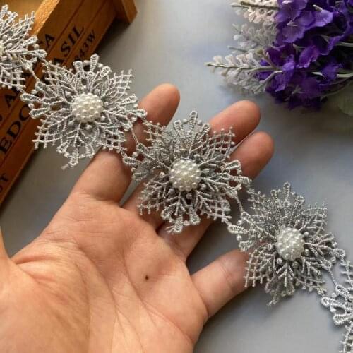 20X Gray Pearl Flower Handmade Beaded Embroidered Lace Butterfly Snowflak Trim Ribbon Applique Wedding Dress Sewing Craft New