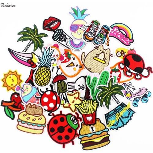 30 pcs a set DIY Cute small Patches Iron on for Clothes Embroidery sewing Appliques for Kids Girls Jacket Jean Stickers