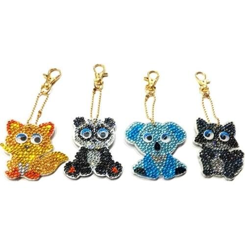 DIY Crystal pattern Diamond Embroidery 5D Diamond Painting Key Chain Round Diamond Sticker Double Sided diy Animals Decoration