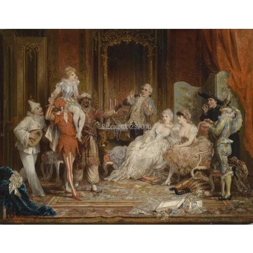 Free shipping clown show oil painting canvas prints classical court lady oil painting on canvas home wall art decoration picture