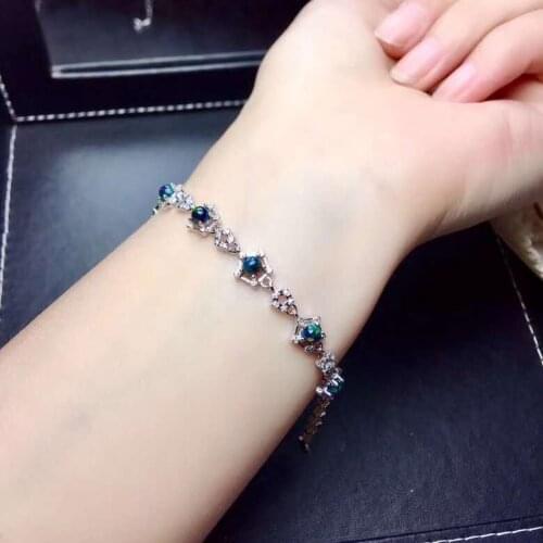 Colorful Natural And Real Opal bracelet Solid S925 Sterling Silver For Women Colour Gem Stone Rings Fine Jewelry