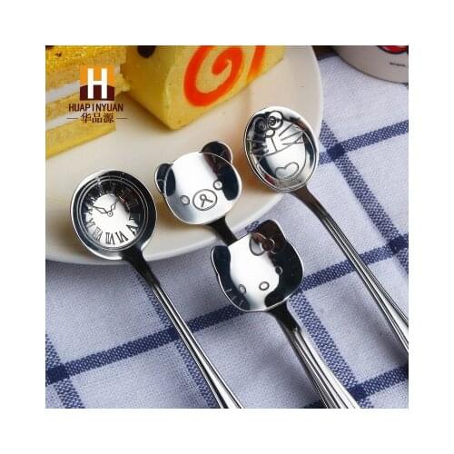 Cat Doraemon Bear Clock Dail Time 304 Stainless Steel Coffee Stirring Tea Dessert Scoop Cute Cartoon Children Kids Dinnner Spoon