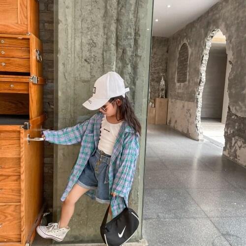 Childrens Clothing 2-8 Y Baby Girl Long Sleeve Shirts Fashion Casual Long Plaid Cardigan for Girls Kids Sun Protection Clothes