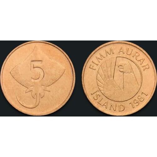 Iceland 5 Ola Coin, Eagle and Fish Copper Coin, 1981 100% Real Genuine Original Coin Comemorative Coin Collection Rare Unc