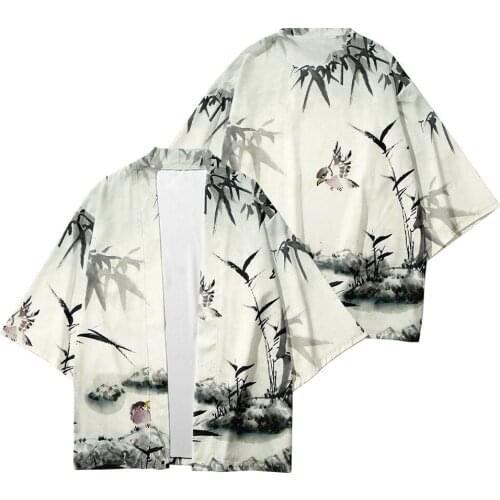 New Summer Kimono Landscape Creative 3D Printing Seven-point Shirt Robe Cardigan Loose Mens Feather Woven Delivery