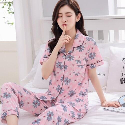 2020 Summer Short Sleeve Long Pants Pajama Sets for Women Comic Print Sleepwear Pyjamas Homewear Loungewear Pijama Mujer Clothes