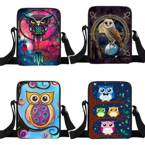 Night bird owl print small shoulder bag boys girls messenger bag women handbag bookbag kids school bags crossbody bags best gift