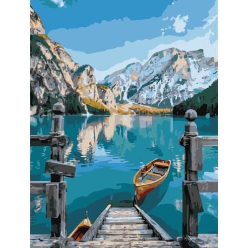 Blue water of lake bry Scenery DIY Painting By Numbers Big Sizes Propylene Oil Painting Special Gift Art Home Decoration 60x75cm