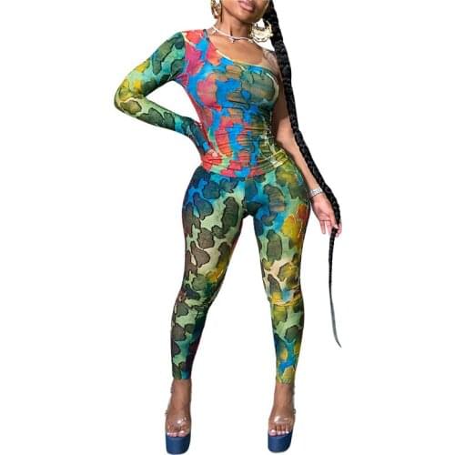 Casual Women Jumpsuits Vintage Bodycon Skinny Jumpsuit High Elasticity Bodysuit Autumn Spring One Shoulder Jumpsuit Streetwear