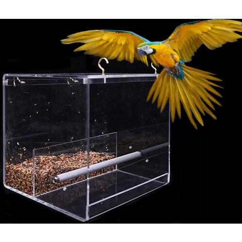 Hanging Bird Feeder for Cage Bird Feeder House Bird Feed Box Parrot Food Feeder Container Outdoor Acrylic Perch Cage Accessories
