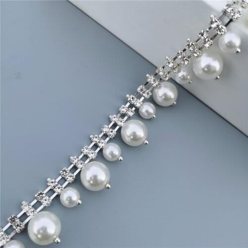 Pearl Crystal Chain Tassel Bling Rhinestone Trim Ribbon Necklace Applique Dress Artcraft Costume Sewing Decoration 2cm Width