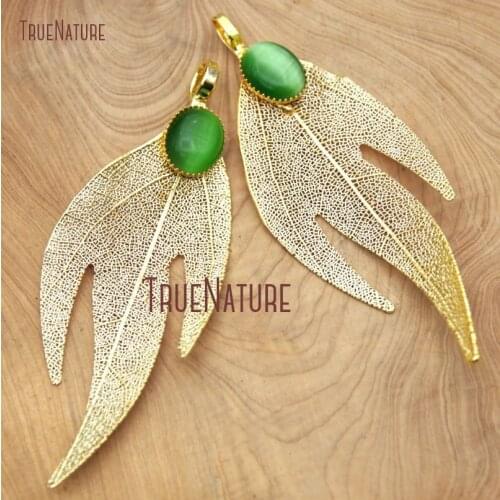 10Pcs Pure Gold Color Free Form Pendant Leaf Pendant 65x25mm PM15818