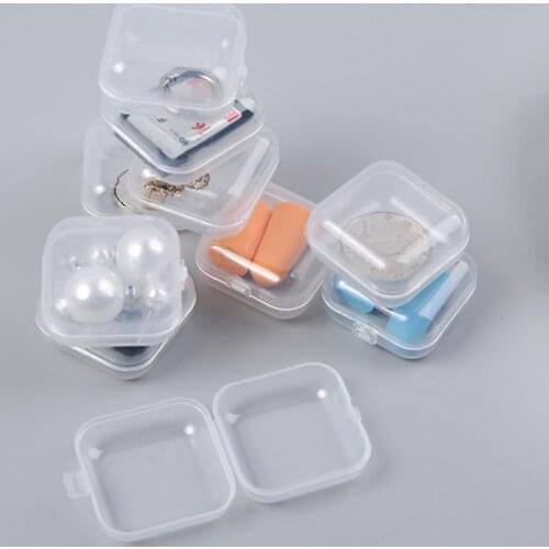 10Pcs/l Portable Carry Transparent Flip Jewelry Box Square Plastic Storage Boxes Pill Box Parts Tool Box Earplug Protection Box