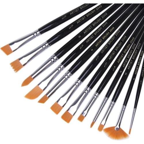 12Pcs/Set Paint Brushes Copper Tube Paint Brushes Set with Nylon Hair for Artist Painting