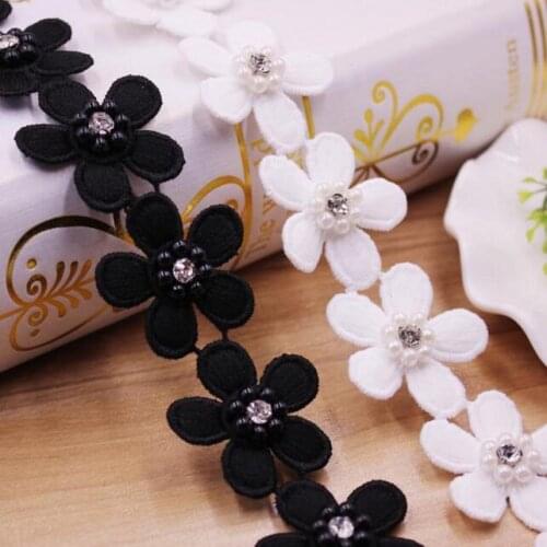 15yard 3.5cm Water Soluble Pearl Beaded Flowers Embroidered Fabric Lace Trim Ribbon Sewing Supplies Craft For Apparel Decoration