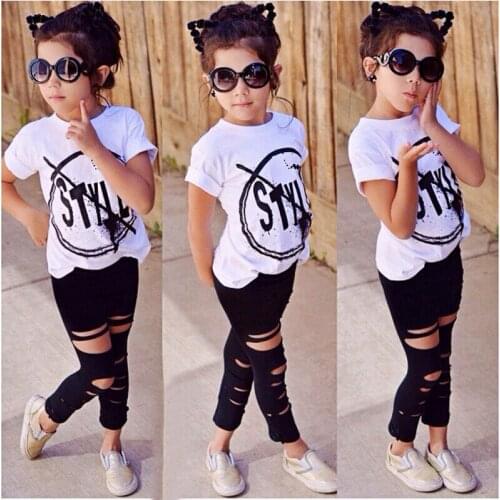 2PCS Kids Baby Girls Clothes Sets 2-7Y Summer T-shirt Tops Pants Leggings 2Pcs Outfits Clothes