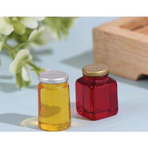 2Pcs Cute Simulation Food Fruit Strawberry Jam Honey Sauce Bottle Play Mini Food For Dollhouse Kitchen Toys Dollhouse Miniature