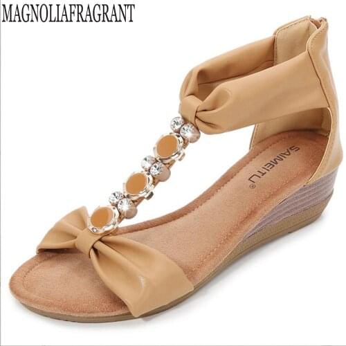 2020 Sandals Woman Roman Style Rhinestone Wedge Shoes Cover Heel Casual Sexy Popular Vogue Sandals Women Summer Shoes hy423