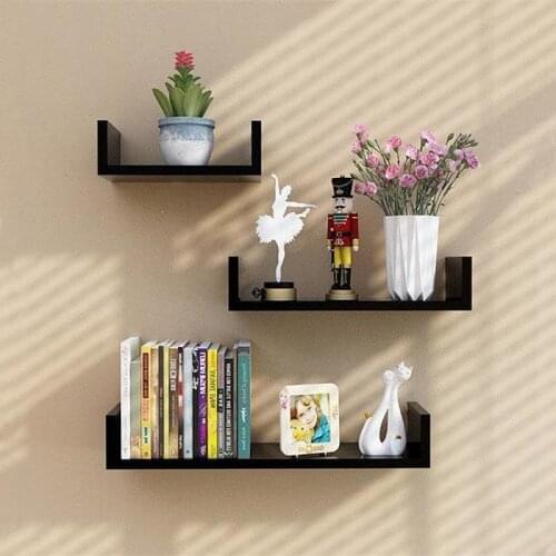 3pcs Black Bookshelf Hanging Decorative Shelf U-shaped Decorative Frame Rack Home Living Room Decoration HWC