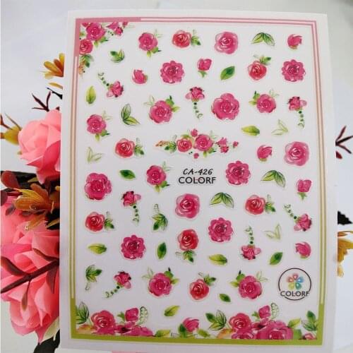 3D Nail Sticker Watercolor Rose Delicate Flowers Adhesive Art Stickers for Nails Foil Decoraciones Decals Manicure Accessories